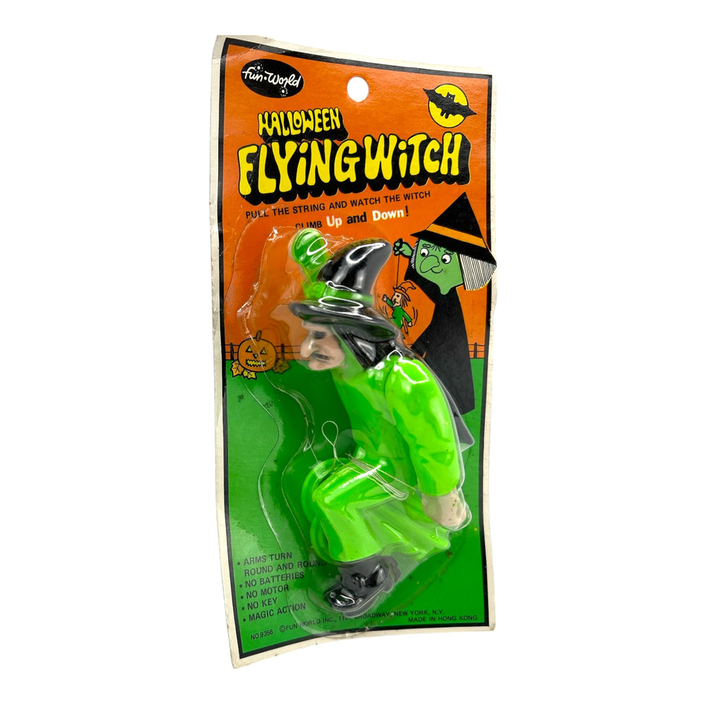 Vintage Halloween Fun World Flying Witch Toy Green 1960s ~ Org. Packaging Factory Sealed at Eerie Emporium. 5