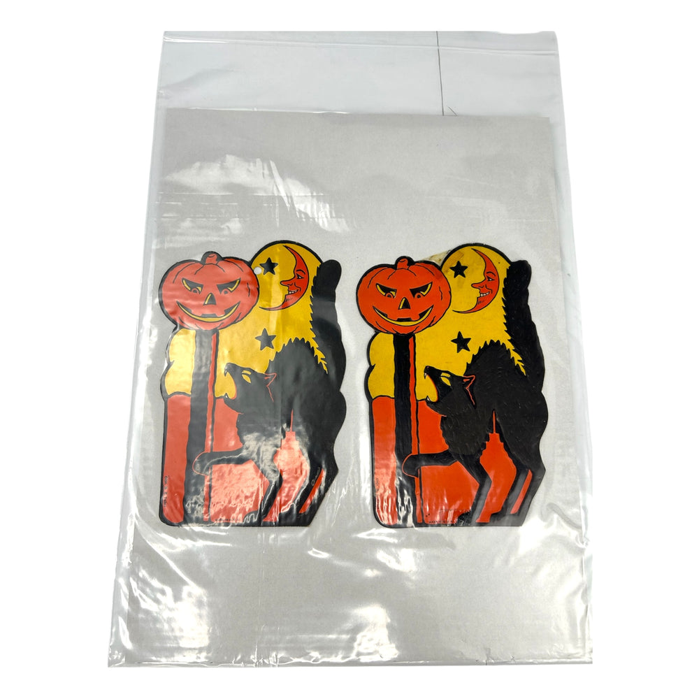 Vintage Halloween H.E. Luhrs Beistle Black Cat with JOL Die Cut ~ 1940s/1950s Set of 2 at Eerie Emporium. 12