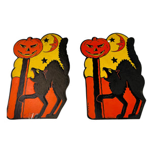 Vintage Halloween H.E. Luhrs Beistle Black Cat with JOL Die Cut ~ 1940s/1950s Set of 2 at Eerie Emporium. 2