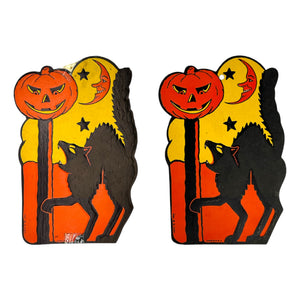 Vintage Halloween H.E. Luhrs Beistle Black Cat with JOL Die Cut ~ 1940s/1950s Set of 2 at Eerie Emporium. 3