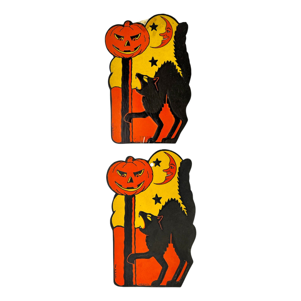 Vintage Halloween H.E. Luhrs Beistle Black Cat with JOL Die Cut ~ 1940s/1950s Set of 2 at Eerie Emporium. 4