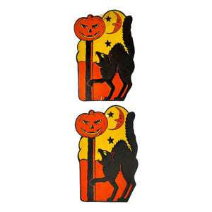 Vintage Halloween H.E. Luhrs Beistle Black Cat with JOL Die Cut ~ 1940s/1950s Set of 2 at Eerie Emporium. 4