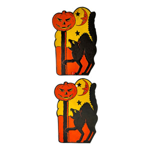 Vintage Halloween H.E. Luhrs Beistle Black Cat with JOL Die Cut ~ 1940s/1950s Set of 2 at Eerie Emporium. 5