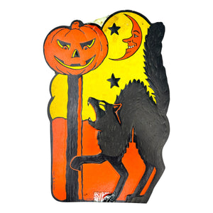 Vintage Halloween H.E. Luhrs Beistle Black Cat with JOL Die Cut ~ 1940s/1950s Set of 2 at Eerie Emporium. 6