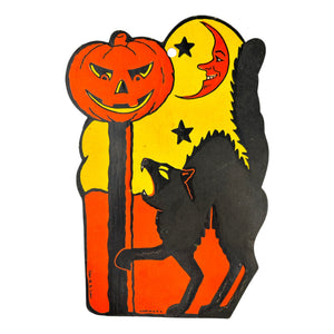 Vintage Halloween H.E. Luhrs Beistle Black Cat with JOL Die Cut ~ 1940s/1950s Set of 2 at Eerie Emporium. 7
