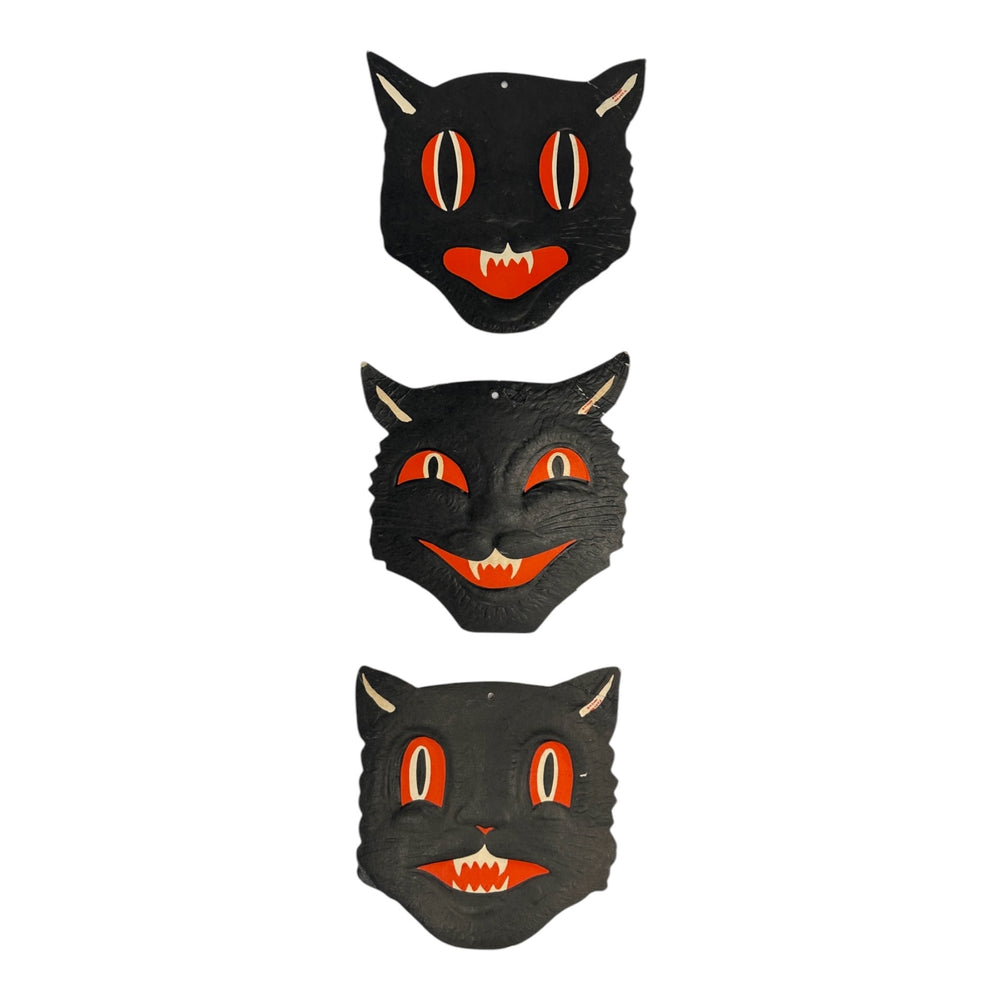 Vintage Halloween H.E. Luhrs Black Cat Face Die Cuts Set of 3 ~ 1940s / 1950s. 2