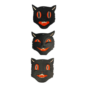 Vintage Halloween H.E. Luhrs Black Cat Face Die Cuts Set of 3 ~ 1940s / 1950s. 2