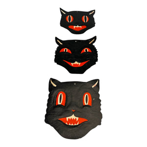 Vintage Halloween H.E. Luhrs Black Cat Face Die Cuts Set of 3 ~ 1940s / 1950s. 3