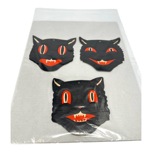 Vintage Halloween H.E. Luhrs Black Cat Face Die Cuts Set of 3 ~ 1940s / 1950s. 7
