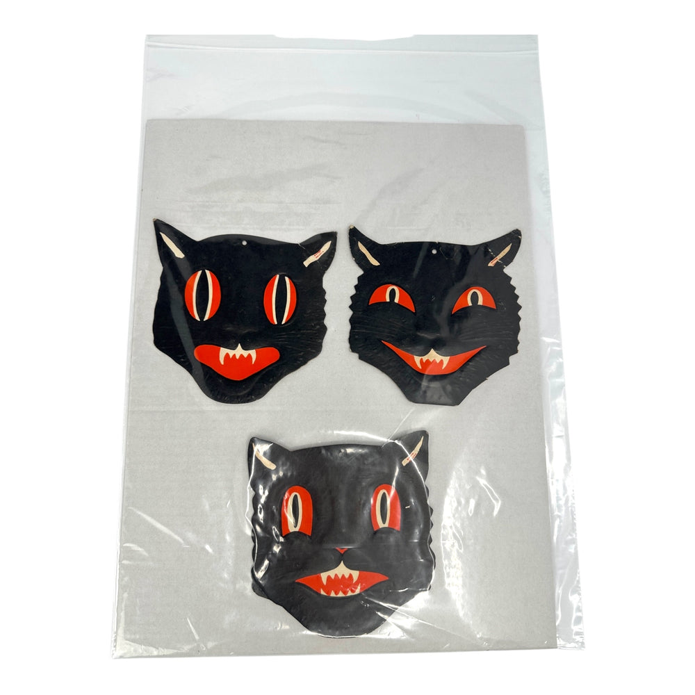 Vintage Halloween H.E. Luhrs Black Cat Face Die Cuts Set of 3 ~ 1940s / 1950s. 8