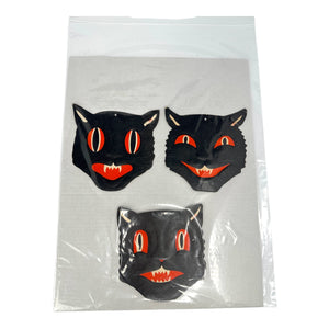 Vintage Halloween H.E. Luhrs Black Cat Face Die Cuts Set of 3 ~ 1940s / 1950s. 8