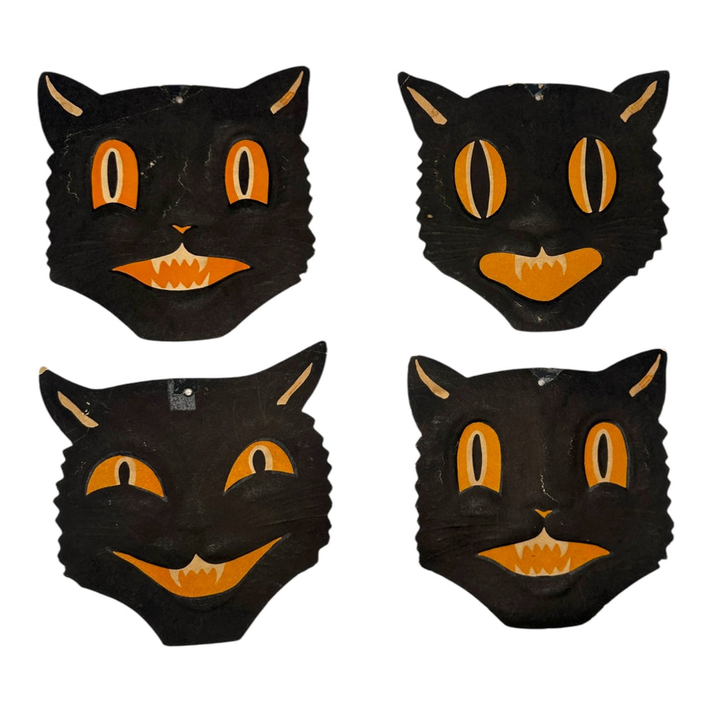 Vintage Halloween H.E. Luhrs Black Cat Face Die Cuts Set of 4 ~ 1940s / 1950s. 2