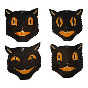 Vintage Halloween H.E. Luhrs Black Cat Face Die Cuts Set of 4 ~ 1940s / 1950s. 2