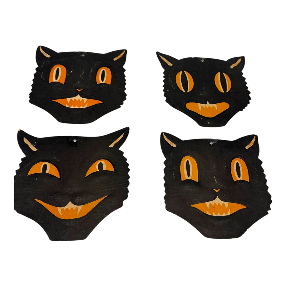 Vintage Halloween H.E. Luhrs Black Cat Face Die Cuts Set of 4 ~ 1940s / 1950s. 3