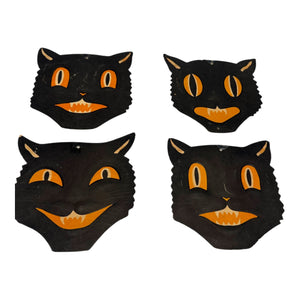 Vintage Halloween H.E. Luhrs Black Cat Face Die Cuts Set of 4 ~ 1940s / 1950s. 3