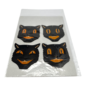 Vintage Halloween H.E. Luhrs Black Cat Face Die Cuts Set of 4 ~ 1940s / 1950s. 4