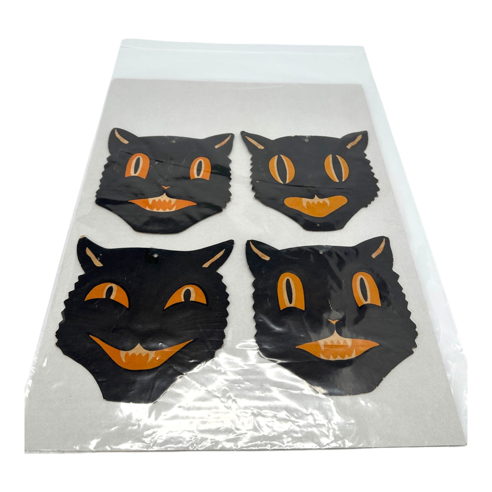 Vintage Halloween H.E. Luhrs Black Cat Face Die Cuts Set of 4 ~ 1940s / 1950s. 5