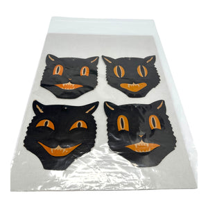 Vintage Halloween H.E. Luhrs Black Cat Face Die Cuts Set of 4 ~ 1940s / 1950s. 5