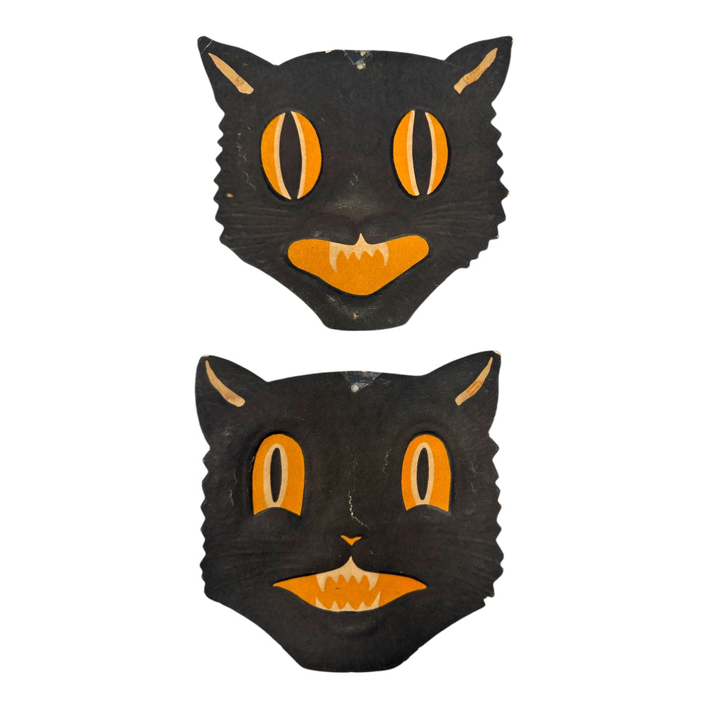 Vintage Halloween H.E. Luhrs Black Cat Face Die Cuts Set of 4 ~ 1940s / 1950s. 6