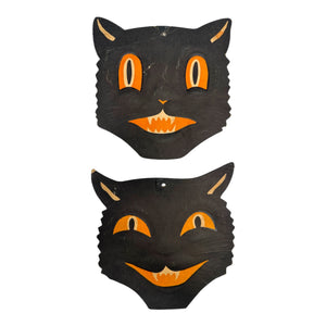 Vintage Halloween H.E. Luhrs Black Cat Face Die Cuts Set of 4 ~ 1940s / 1950s. 7