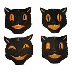Vintage Halloween H.E. Luhrs Black Cat Face Die Cuts Set of 4 ~ 1940s / 1950s.