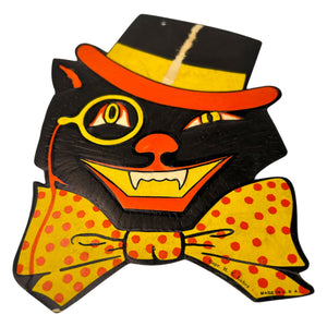 Vintage Halloween H.E. Luhrs Black Cat in Hat with Monocle Diecut ~ 1940s/1950s at Eerie Emporium. 3