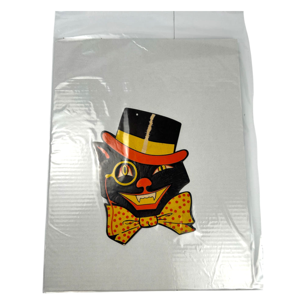 Vintage Halloween H.E. Luhrs Black Cat in Hat with Monocle Diecut ~ 1940s/1950s at Eerie Emporium. 9