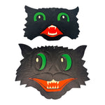 Vintage Halloween HE Luhrs Beistle Black Cat Face Embossed Die Cuts ~ Set of 2 Different Faces at Eerie Emporium.