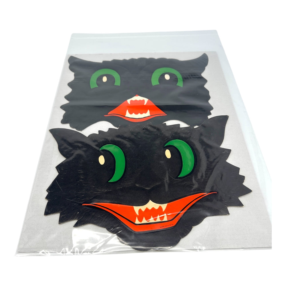 Vintage Halloween HE Luhrs Beistle Black Cat Face Embossed Die Cuts ~ Set of 2 Different Faces at Eerie Emporium. 5