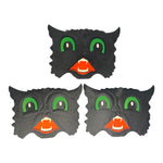 Vintage Halloween HE Luhrs Beistle Black Cat Face Embossed Die Cuts ~ Set of 3 at Eerie Emporium.