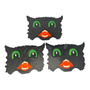 Vintage Halloween HE Luhrs Beistle Black Cat Face Embossed Die Cuts ~ Set of 3 at Eerie Emporium. 3