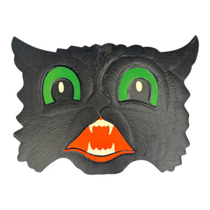 Vintage Halloween HE Luhrs Beistle Black Cat Face Embossed Die Cuts ~ Set of 3 at Eerie Emporium. 4