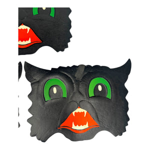 Vintage Halloween HE Luhrs Beistle Black Cat Face Embossed Die Cuts ~ Set of 3 at Eerie Emporium. 5