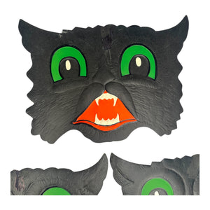 Vintage Halloween HE Luhrs Beistle Black Cat Face Embossed Die Cuts ~ Set of 3 at Eerie Emporium. 6