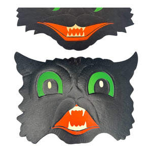 Vintage Halloween HE Luhrs Beistle Black Cat Face Embossed Die Cuts ~ Set of two Different Faces at Eerie Emporium. 4