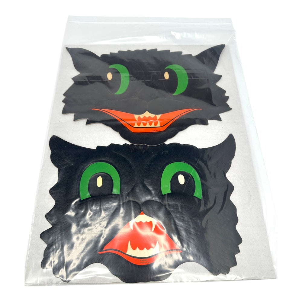 Vintage Halloween HE Luhrs Beistle Black Cat Face Embossed Die Cuts ~ Set of two Different Faces at Eerie Emporium. 9