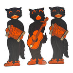 Vintage Halloween HE Luhrs Beistle Large Black Cat Band Member Die Cuts ~ Set of 3 at Eerie Emporium.