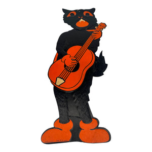 Vintage Halloween HE Luhrs Beistle Large Black Cat With Guitar Die Cut 1940s at Eerie Emporium. 4
