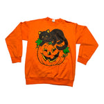 Vintage Halloween Hallmark Black Cat and Jack-O'-Lantern Crewneck 1990s, size XL at Eerie Emporium.