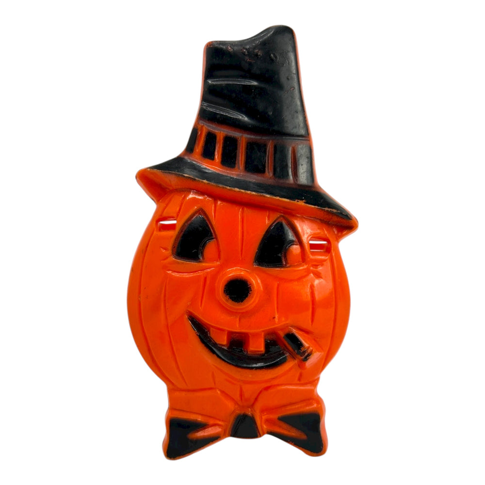 Vintage Halloween Hard Plastic Rosbro Jack-O'-Lantern Smoking Cigar Sucker Holder from the 1950s at Eerie Emporium. 2