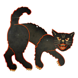 Vintage Halloween Jointed Scratch Black Cat with Orange Border Die Cut ~ 1960s at Eerie Emporium.