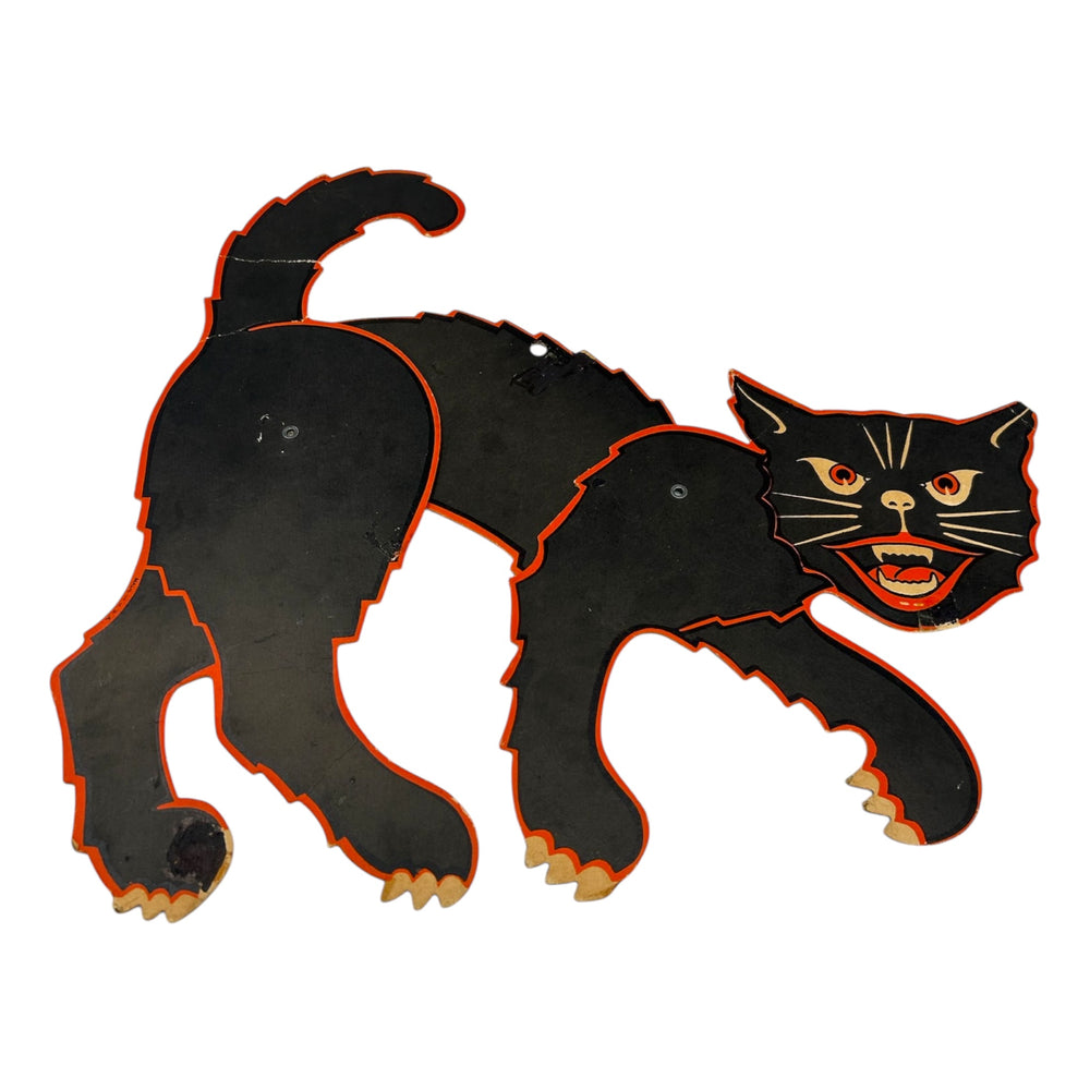 Vintage Halloween Jointed Scratch Black Cat with Orange Border Die Cut ~ 1960s at Eerie Emporium. 3