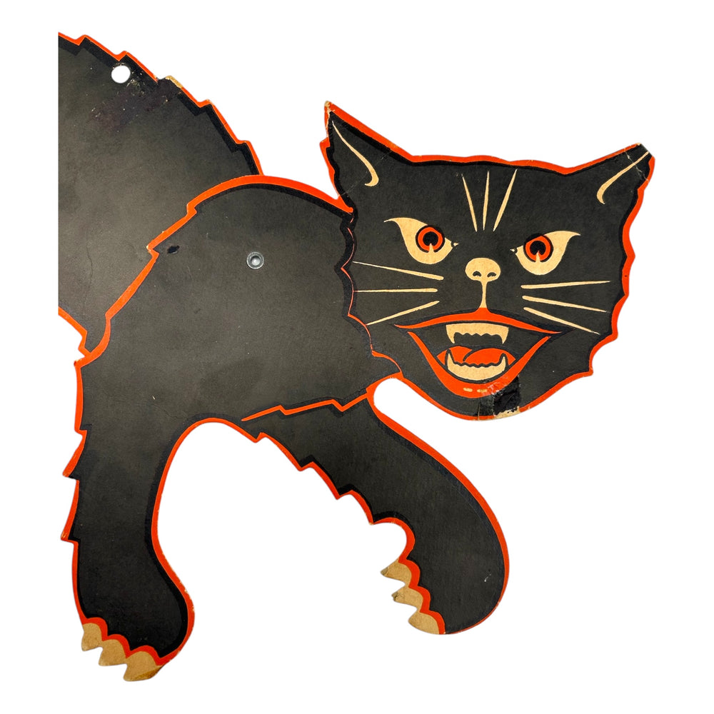 Vintage Halloween Jointed Scratch Black Cat with Orange Border Die Cut ~ 1960s at Eerie Emporium. 4