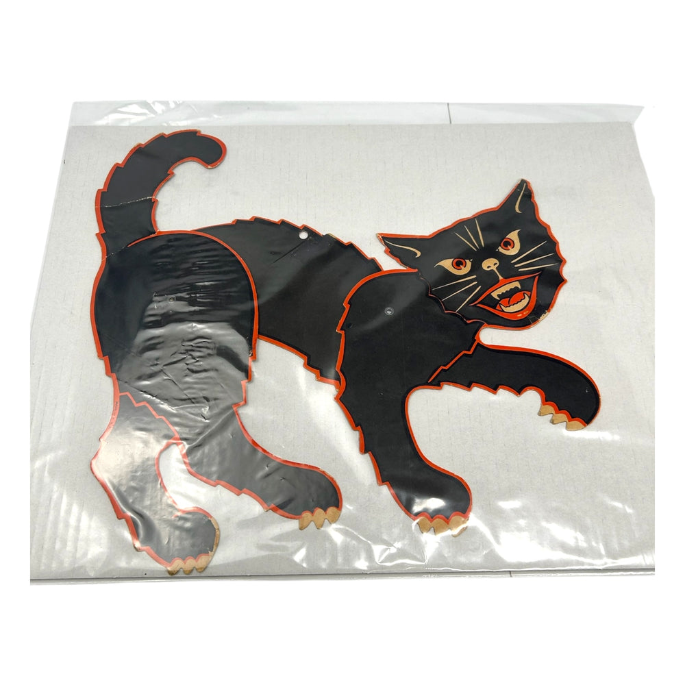 Vintage Halloween Jointed Scratch Black Cat with Orange Border Die Cut ~ 1960s at Eerie Emporium. 7