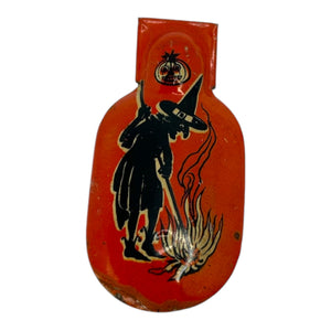 Vintage Halloween Kirchhof Witch JOL Tin Litho Clicker Noisemaker ~ Made In USA at Eerie Emporium. 