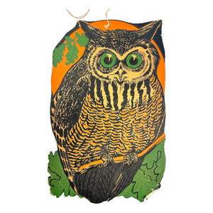 Vintage Halloween Large Beistle Owl Against Moon Heavily Embossed Diecut ~ 1930s at Eerie Emporium. 2