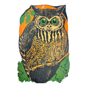 Vintage Halloween Large Beistle Owl Against Moon Heavily Embossed Diecut ~ 1930s at Eerie Emporium. 
