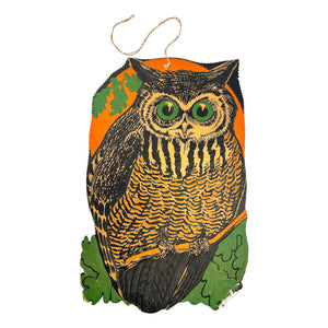 Vintage Halloween Large Beistle Owl Against Moon Heavily Embossed Diecut ~ 1930s at Eerie Emporium. 3