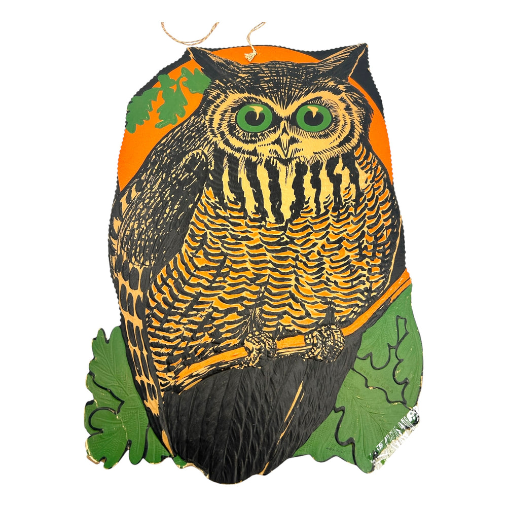 Vintage Halloween Large Beistle Owl Against Moon Heavily Embossed Diecut ~ 1930s at Eerie Emporium. 4