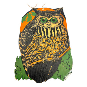 Vintage Halloween Large Beistle Owl Against Moon Heavily Embossed Diecut ~ 1930s at Eerie Emporium. 4